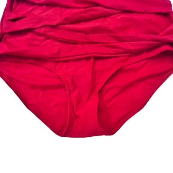 Solid Red Swimsuit Bottoms Swim Briefs Front Decorative Straps Detailing EUC 5XL - Picture 2 of 8